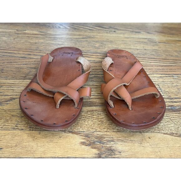 BEEK.. Brown Leather Slip On Sandals Slides Thongs Shoes   Women's Size 7 - Picture 1 of 8